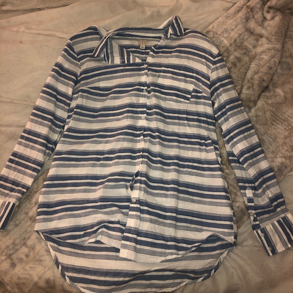 Blue and white striped button up
